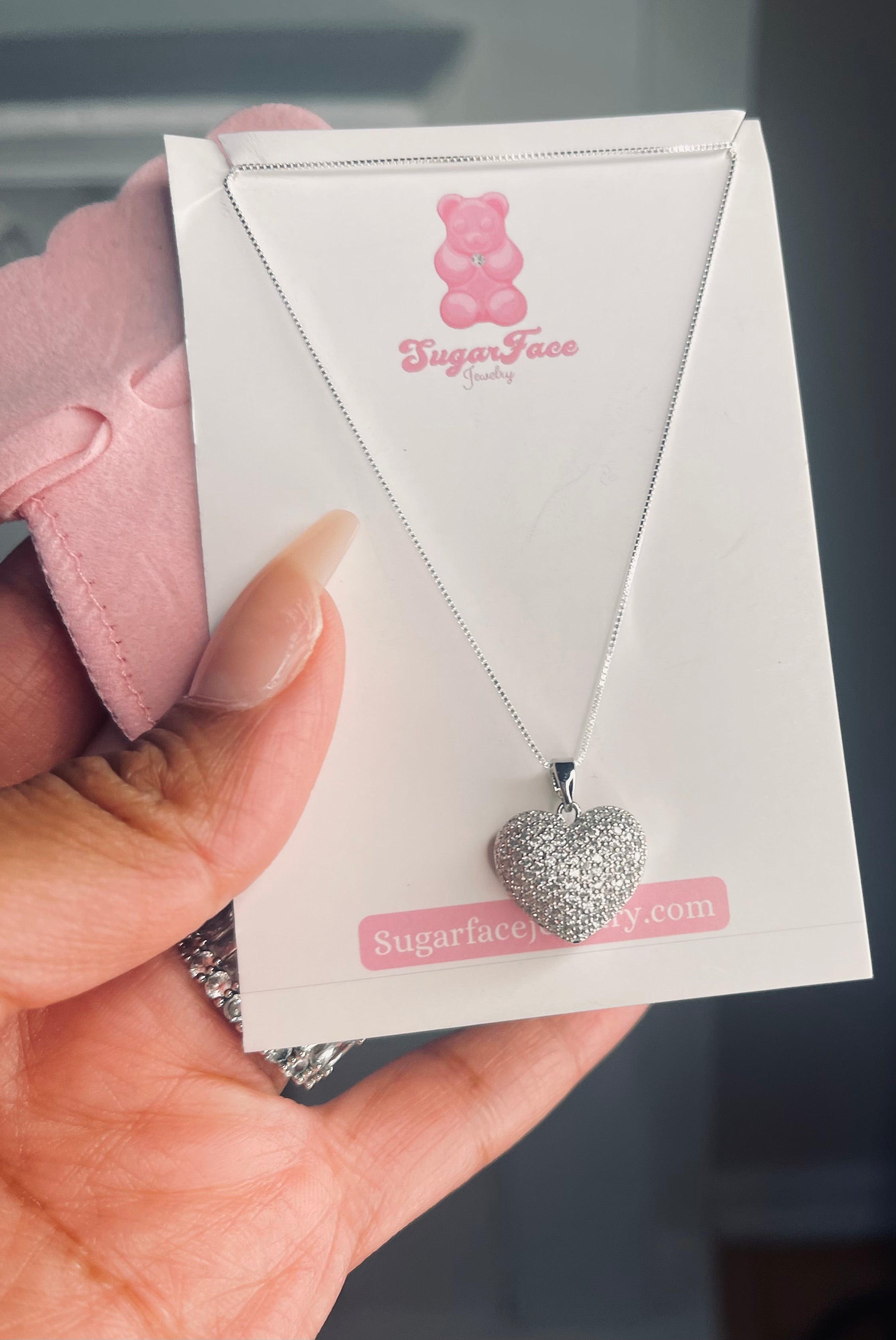 Mini Heart Pave Silver Necklace